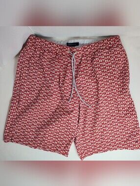 Tommy Hilfiger Men's Red & White Geometric 'TH' Logo Swim Trunks    Size Large